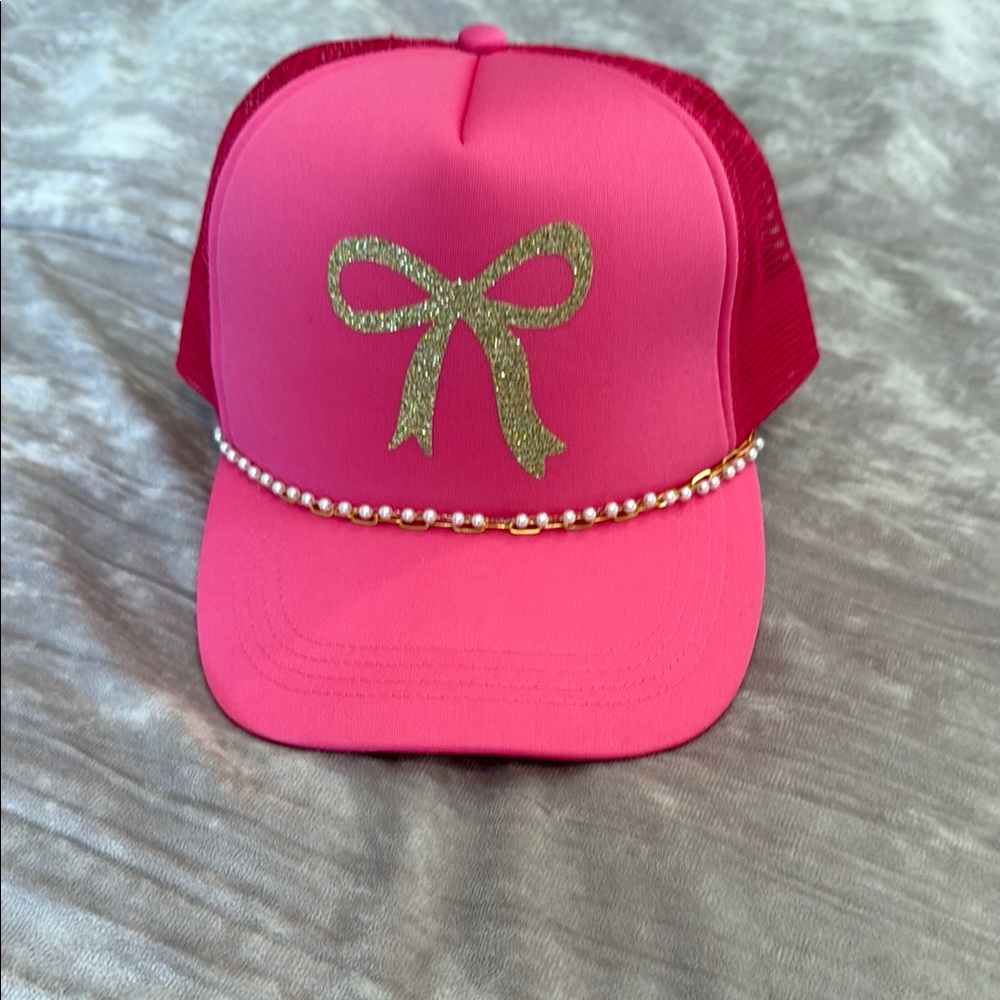New Pink trucker hat with bow and chains